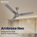 Havells 1200mm Ambrose Neo Energy Saving Ceiling Fan| Air Delivery: 220 m³/min| Speed: 370 RPM| 2 Year Warranty |(Pack of 1, Stone Grey)