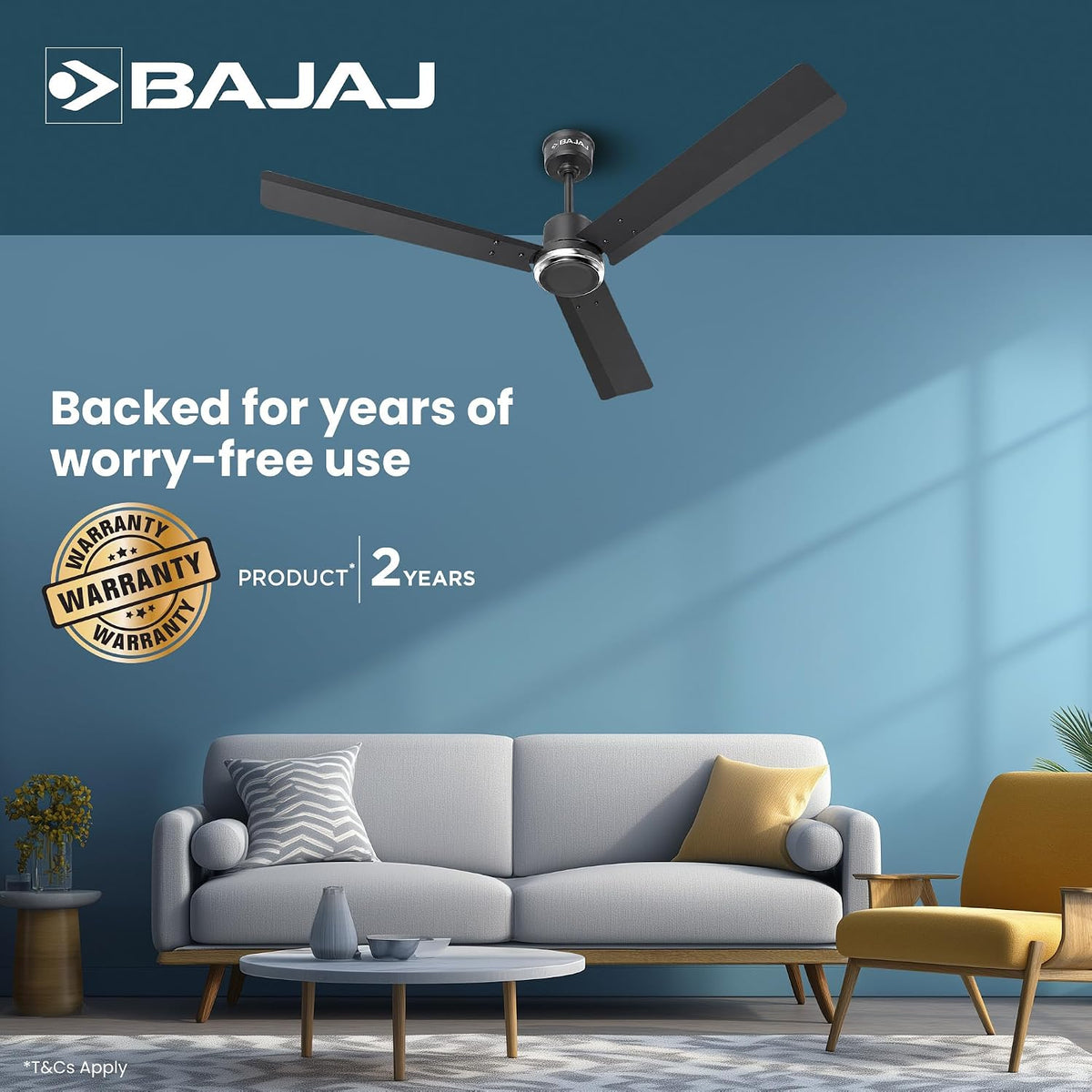 Bajaj Classico Sleek Plus 5S 1200MM (48”) BLDC Ceiling Fan with Remote | BEE 5 Star Rated Energy Efficient |