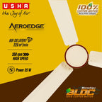 USHA AeroEdge 1200mm BLDC Ceiling Fan with RF Remote | BEE 5 Star Rated Energy Efficient | 100% Copper Motor | High Air Delivery 220CMM | 3-Year Motor & 2-Year PCB Warranty | (Ivory)