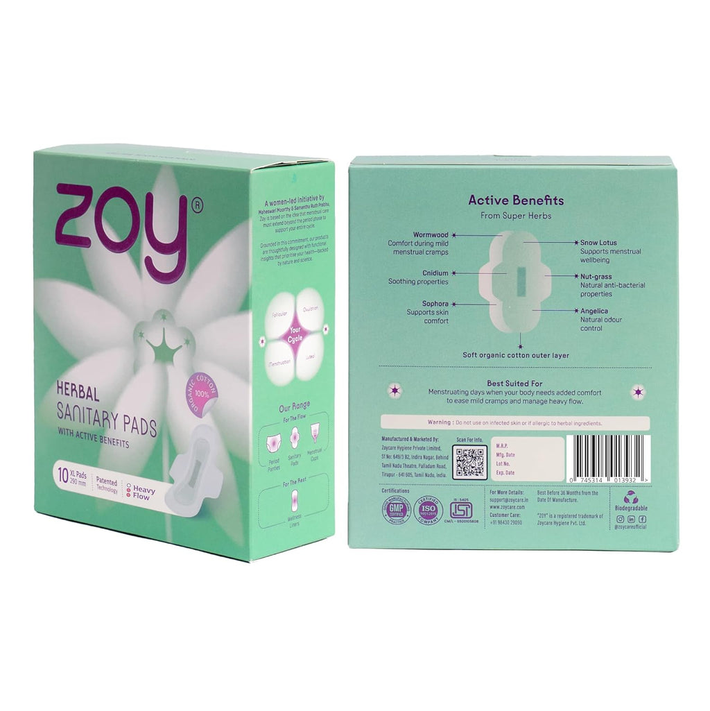 ZOY Herbal Sanitary Pads for Women XL Heavy Flow |10 Pads