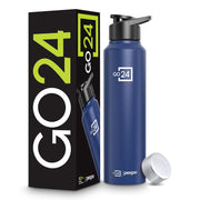 Stainless Steel Water Bottle Chromo Denim Blue 950ml Dual Cap Lightweight single-wall water bottle with leakproof lid, BPA-free, ideal for school, office, gym, travel.