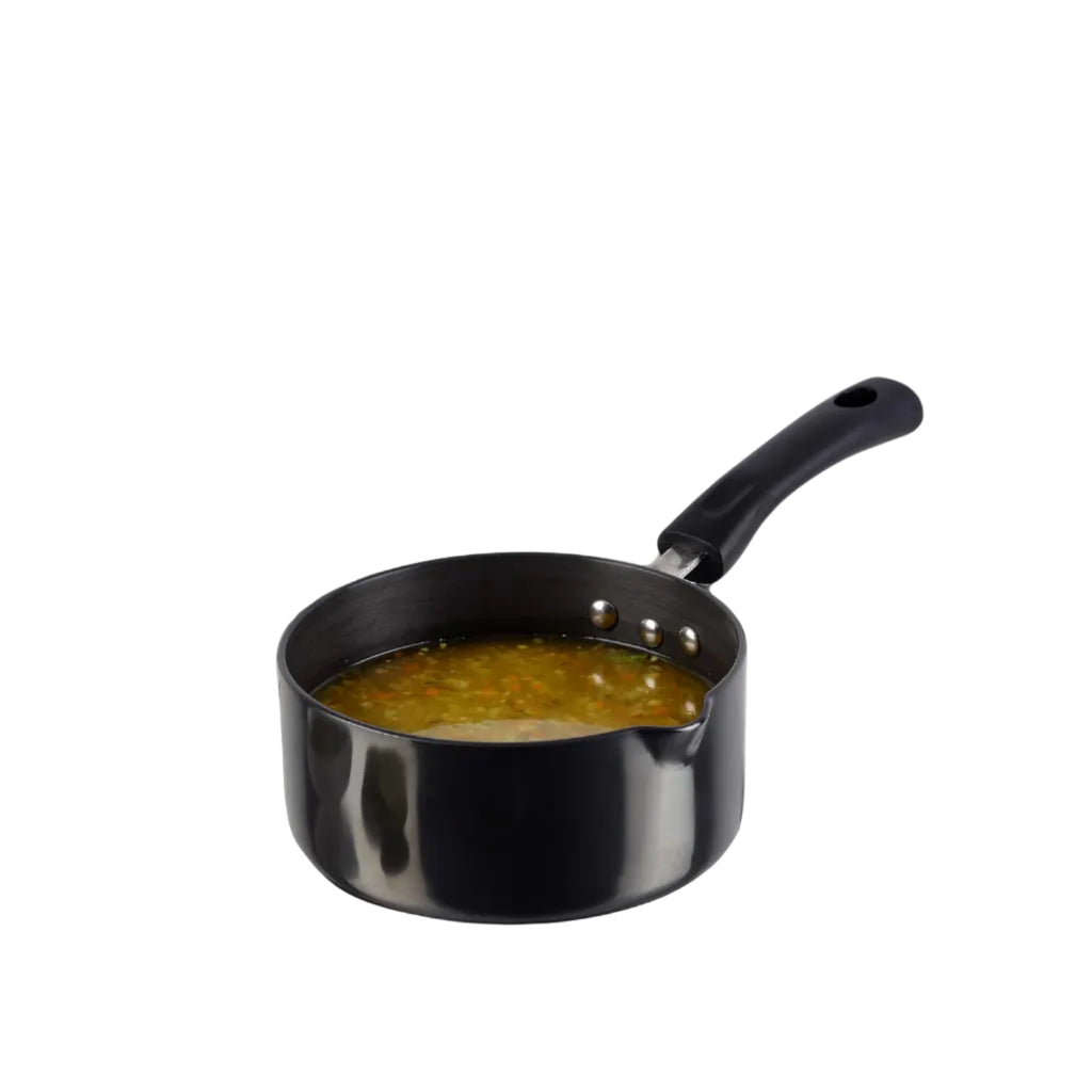 Vinod Black Pearl Hard Anodised Saucepan 1.7 Litre, 16cm | 3.25mm Thick | Metal Spoon Friendly | Ezee Pour Spout | Bakelite Handle | Toxin Free | 2 Year Warranty - Black