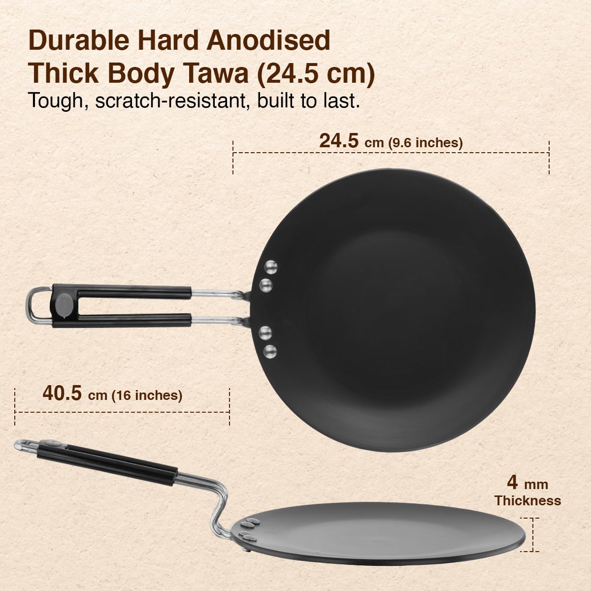 Prestige Hard Anodised Chapati Tawa 24.5 cm | Extra Thick Base (4.88 mm) | Gas & Induction Compatible