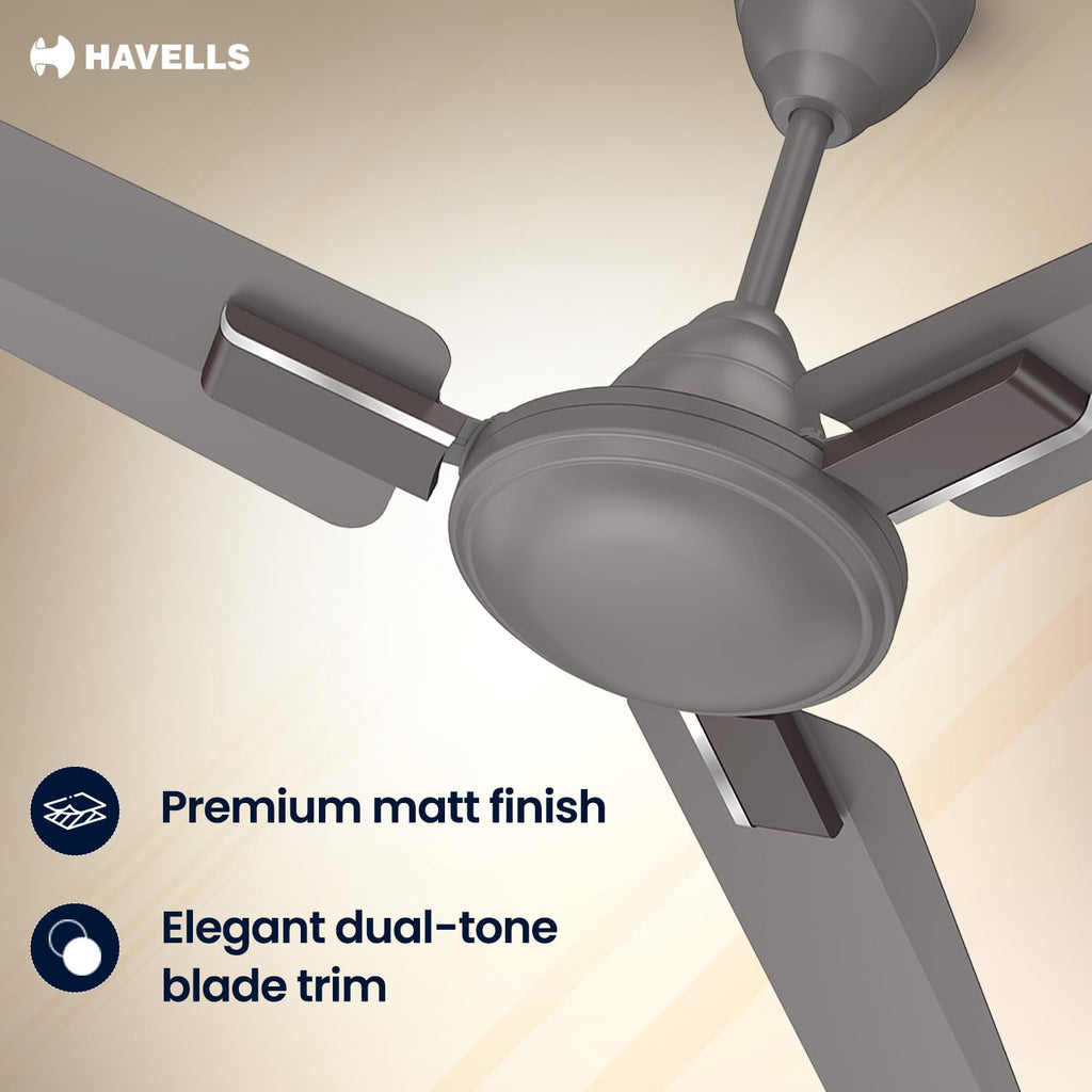Havells 1200mm Ambrose Neo Energy Saving Ceiling Fan| Air Delivery: 220 m³/min| Speed: 370 RPM| 2 Year Warranty |(Pack of 1, Stone Grey)