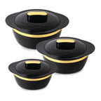 Cello Gold Crust Insulated Casserole Set of 3, (500ml, 1000ml, 1500ml) Black |