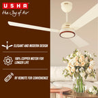 USHA AeroEdge 1200mm BLDC Ceiling Fan with RF Remote | BEE 5 Star Rated Energy Efficient | 100% Copper Motor | High Air Delivery 220CMM | 3-Year Motor & 2-Year PCB Warranty | (Ivory)