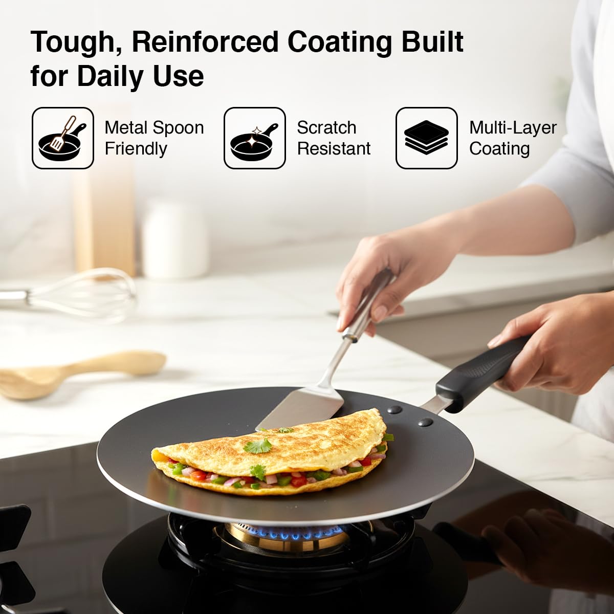 Prestige Aluminium Omega Select Plus Non-Stick Concave Tawa, 28 cm, Black