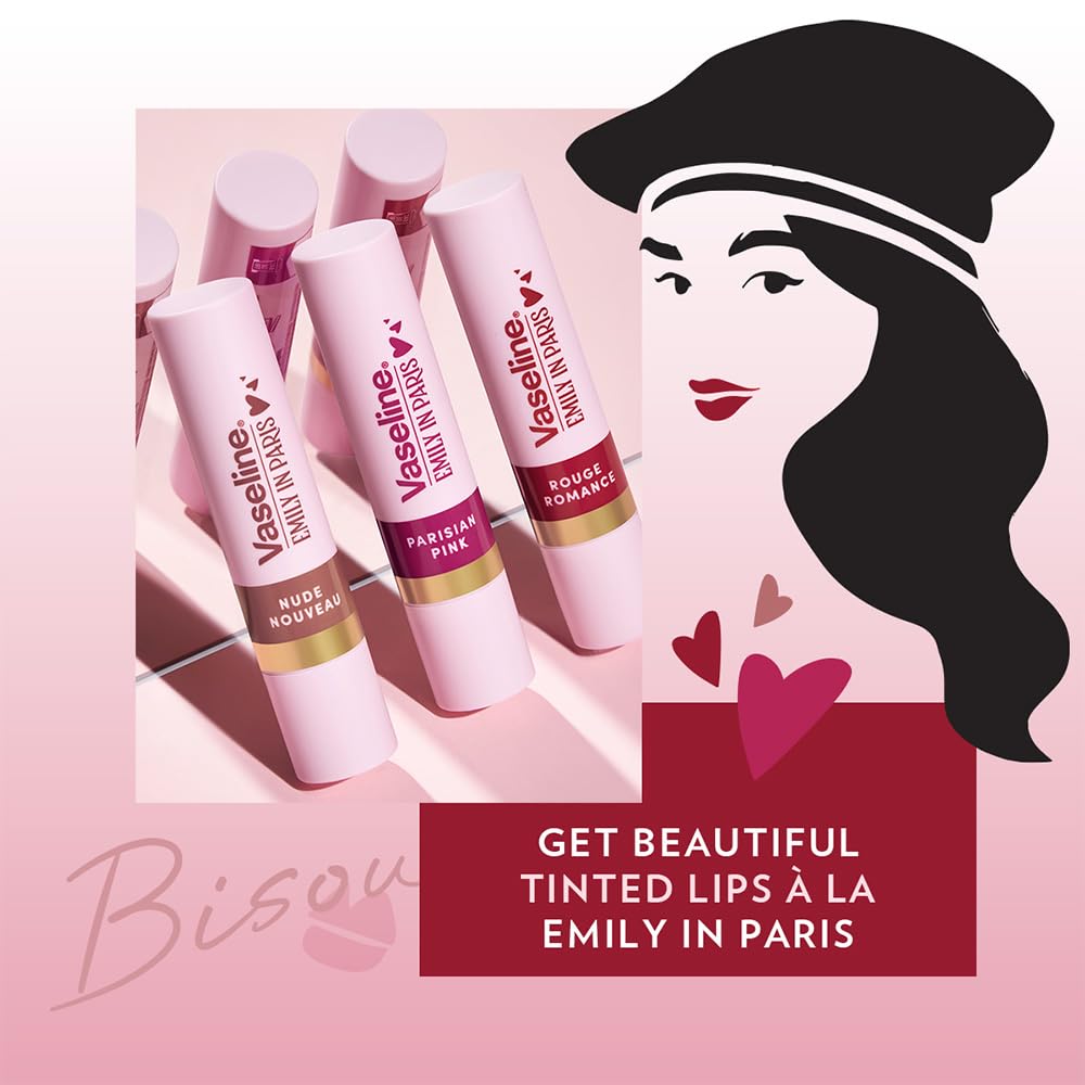 Vaseline Rouge Romance | Emily in Paris Limited Edition | Red Tinted Lip Balm Stick, 24H* Moisturization, 3g