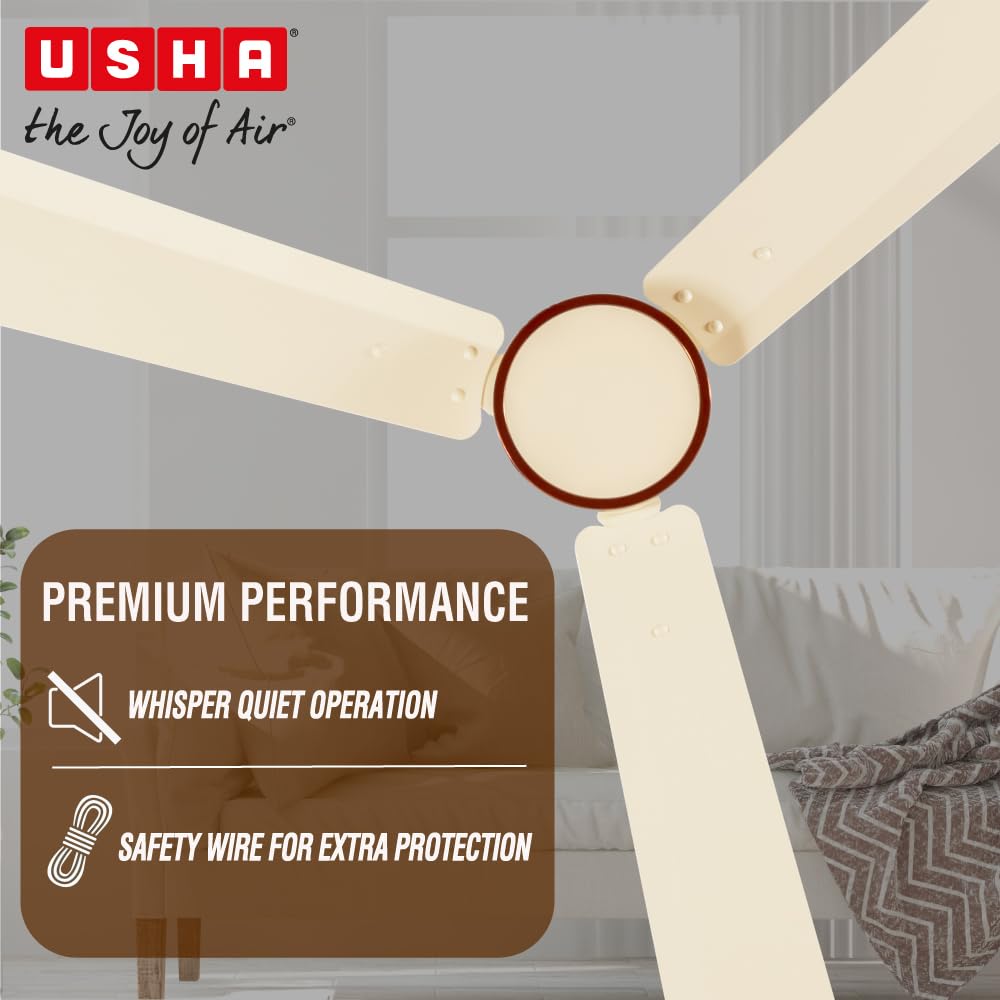 USHA AeroEdge 1200mm BLDC Ceiling Fan with RF Remote | BEE 5 Star Rated Energy Efficient | 100% Copper Motor | High Air Delivery 220CMM | 3-Year Motor & 2-Year PCB Warranty | (Ivory)