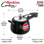 Hawkins 4 Litre Contura Black Pressure Cooker, Hard Anodised Inner Lid Cooker, Handi Cooker, Black (Cb40), 4 Liter