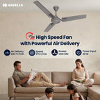 Havells 1200mm Ambrose Neo Energy Saving Ceiling Fan| Air Delivery: 220 m³/min| Speed: 370 RPM| 2 Year Warranty |(Pack of 1, Stone Grey)