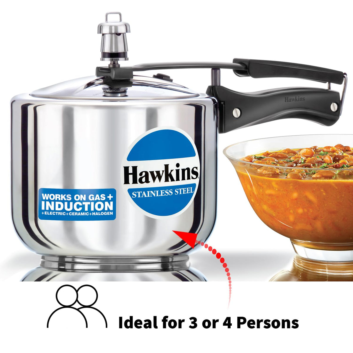 Hawkins 3 Litre Pressure Cooker, Stainless Steel Inner Lid Cooker, Induction Cooker, Silver (Hss3T), 3 Liter