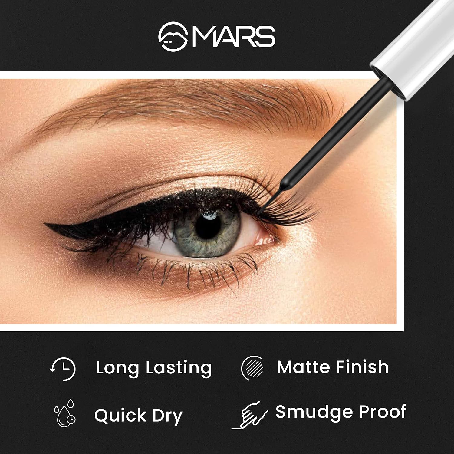 MARS Free Flow Eyeliner with Demi Matte Finish | Long Lasting, Smudgeproof & Easy Glide Formula (6 ml)