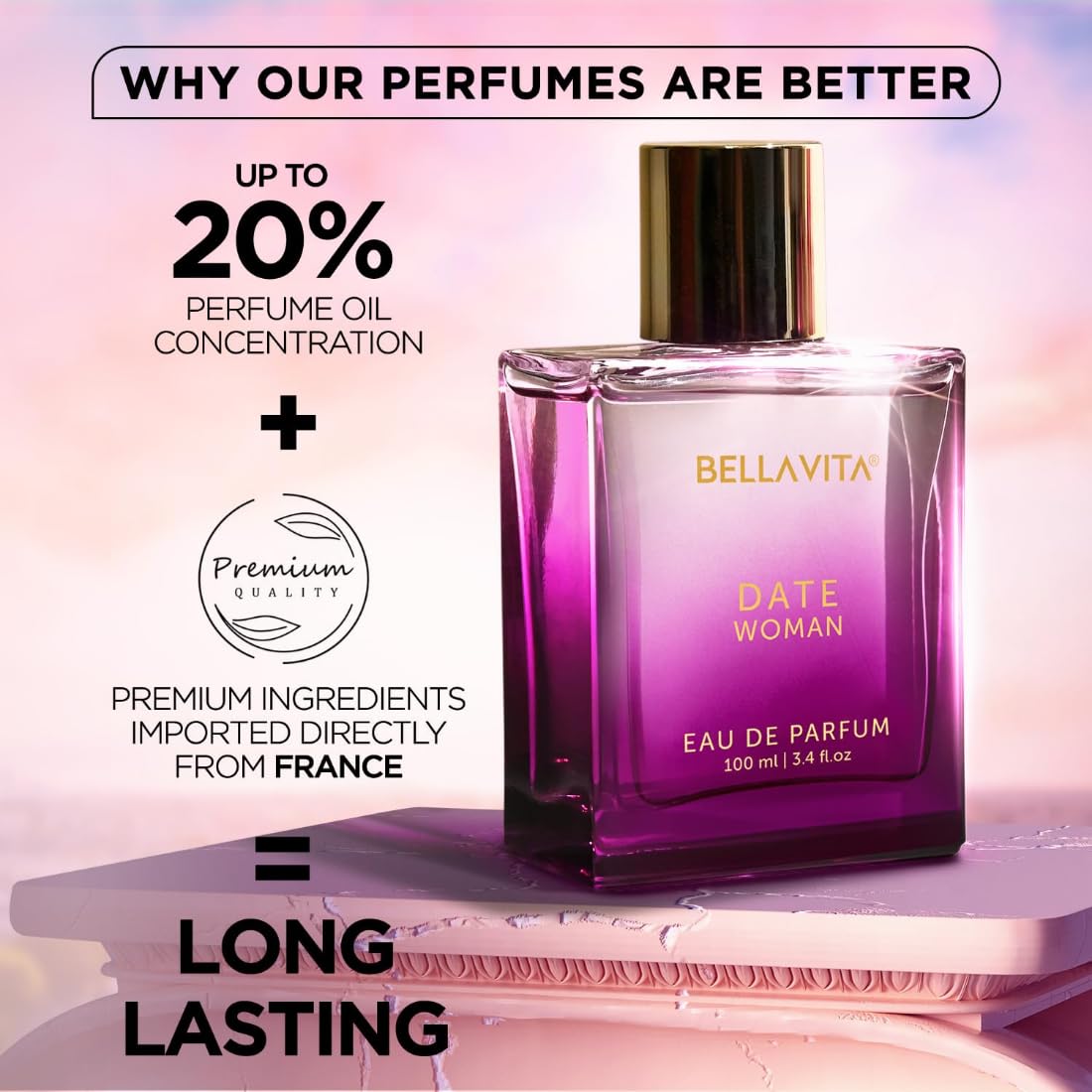 Bella Vita Luxury Date Long Lasting | Perfume for Woman | Gifts for Woman | EDP 100ml | Pink Pepper, Jasmine & Vanilla | Floral, Woody & Fruity...