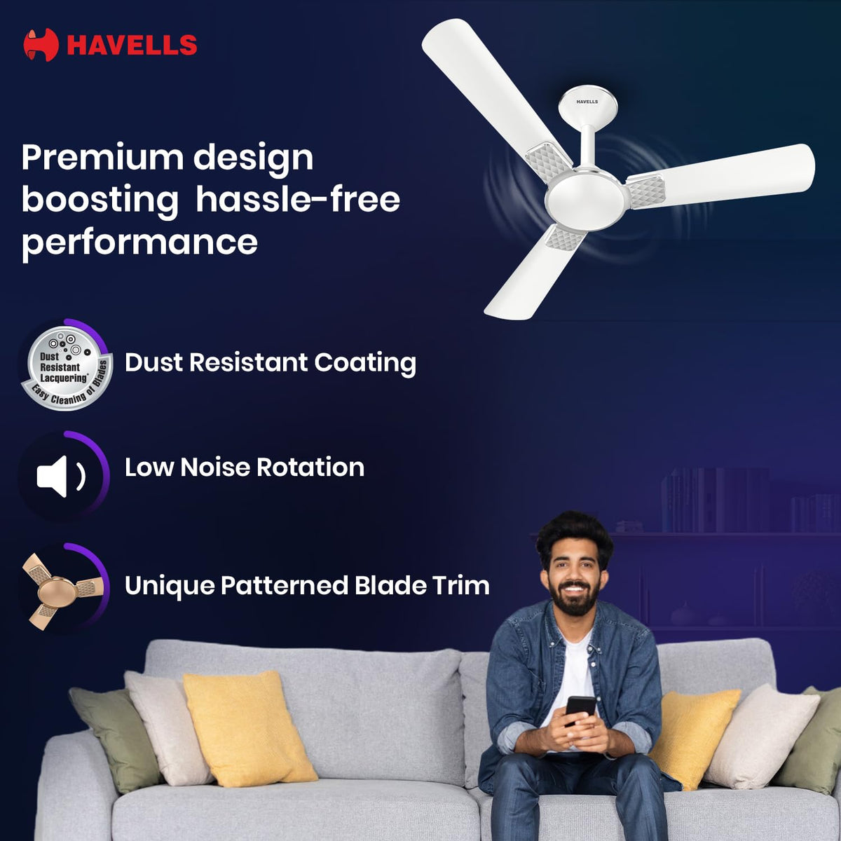 Havells 1200mm Enticer BLDC Prime Ceiling Fan| Compatible with Regulator & Remote| Upto 55% Energy Saving|