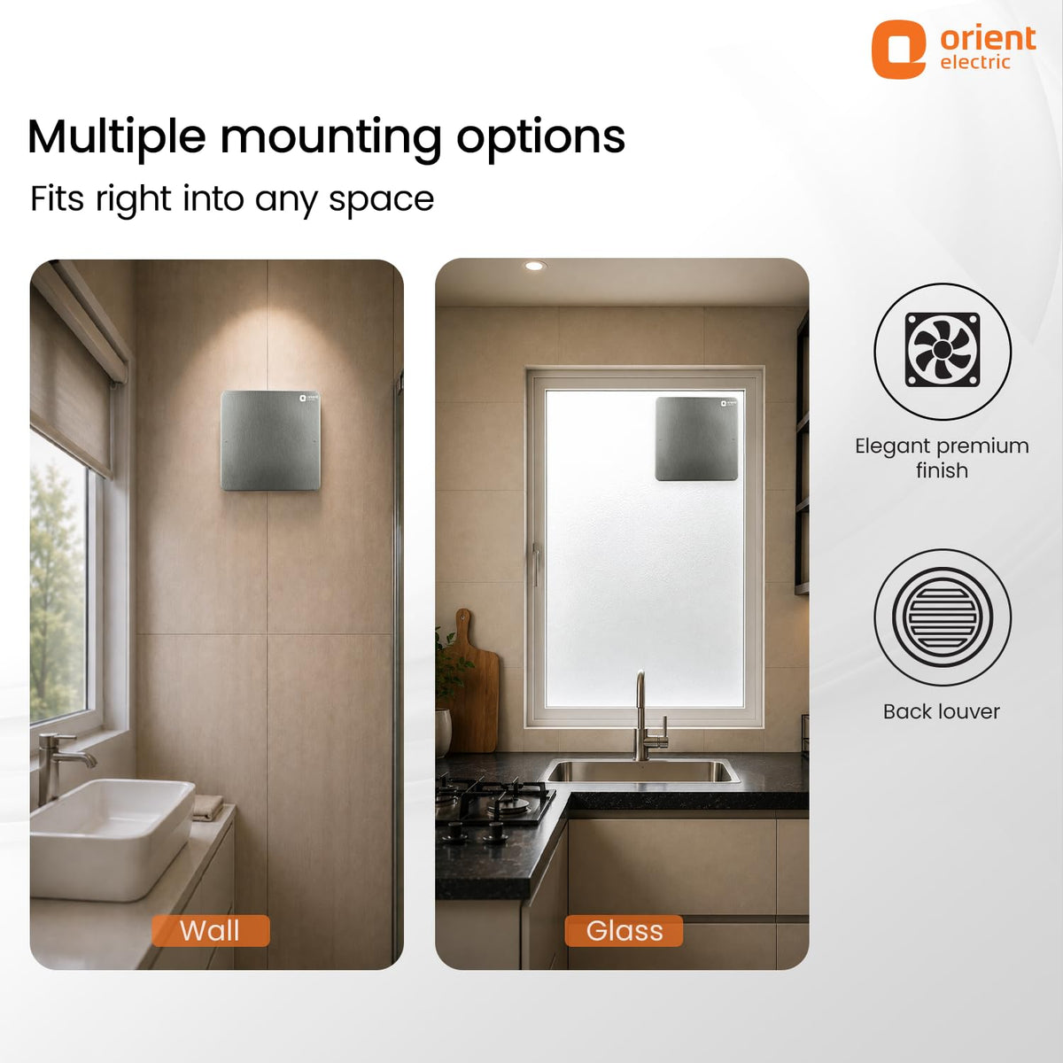 Orient Ventro exhaust 150 mm | Graphite Grey | Glass and wall mountable | Elegant design with high performance | Noiseless Operation | 2 year warranty