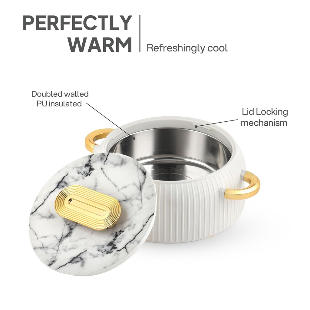 CELLO Castella Insulated Steel Casserole Hot Box Set of 2 Pcs for Kitchen 1000ml Gold White |