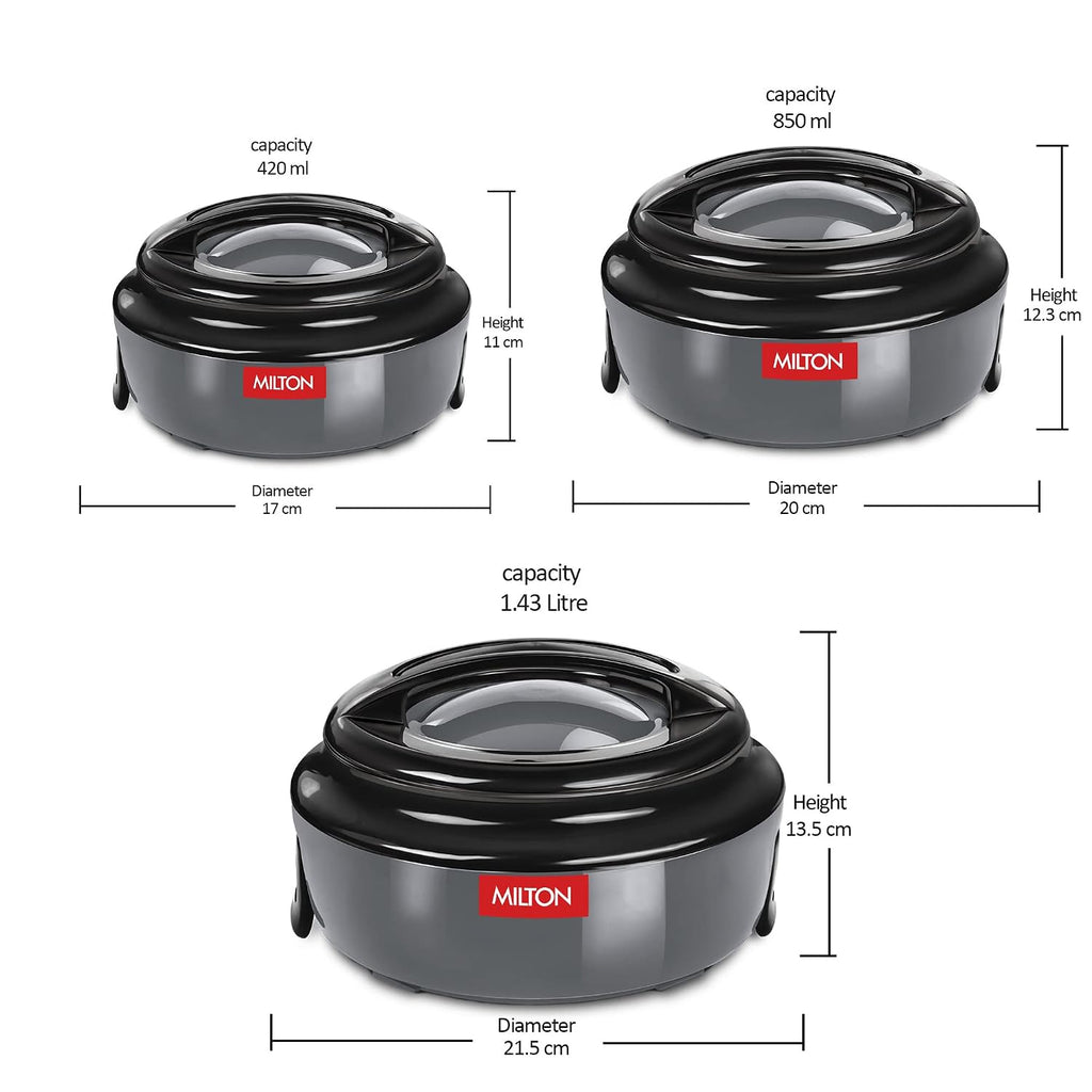 Milton Ernesto Inner Stainless Steel Jr. Casserole Set of 3 (390,720 and 1320 ml), Grey