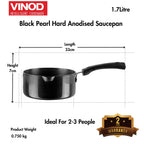 Vinod Black Pearl Hard Anodised Saucepan 1.7 Litre, 16cm | 3.25mm Thick | Metal Spoon Friendly | Ezee Pour Spout | Bakelite Handle | Toxin Free | 2 Year Warranty - Black