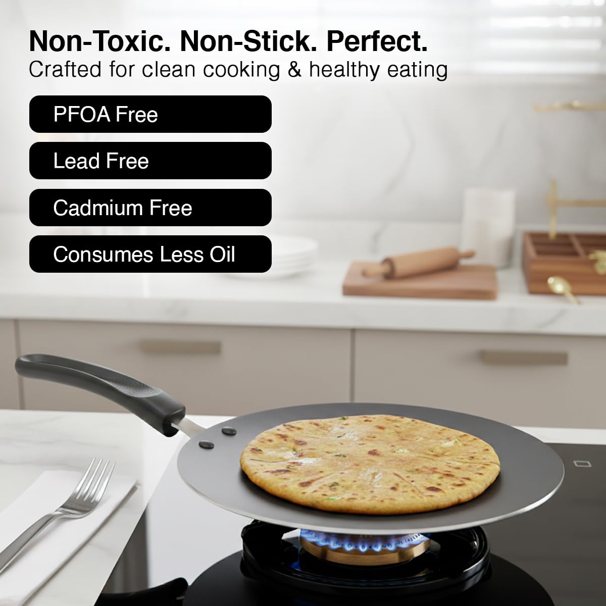 Prestige Aluminium Omega Select Plus Non-Stick Concave Tawa, 28 cm, Black