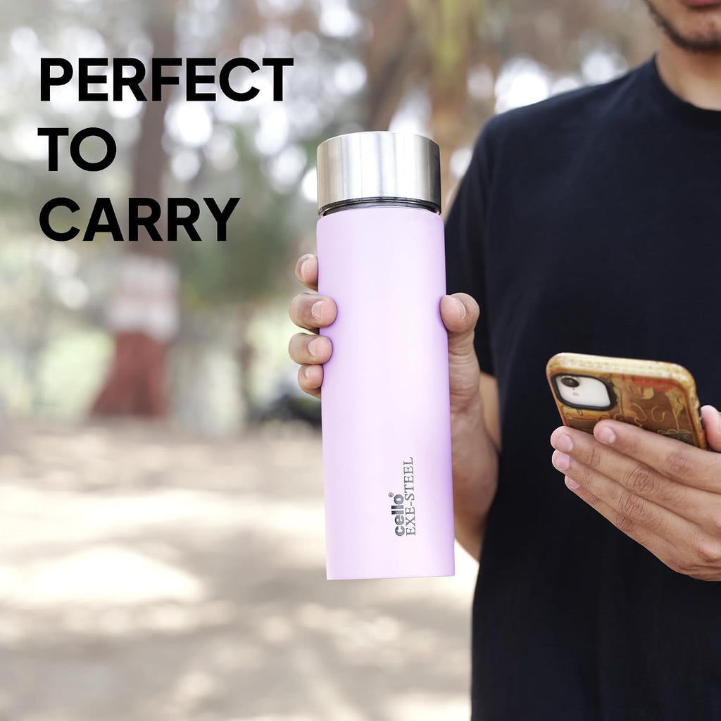 CELLO H2O Matt Stainless Steel Water Bottle for Office & Daily Use 1000 ml Pink | Single Wall Freezer & Fridge Safe, Lightweight & Stylish Leakproof Rustproof Steel Water Bottle for School Gym Travel