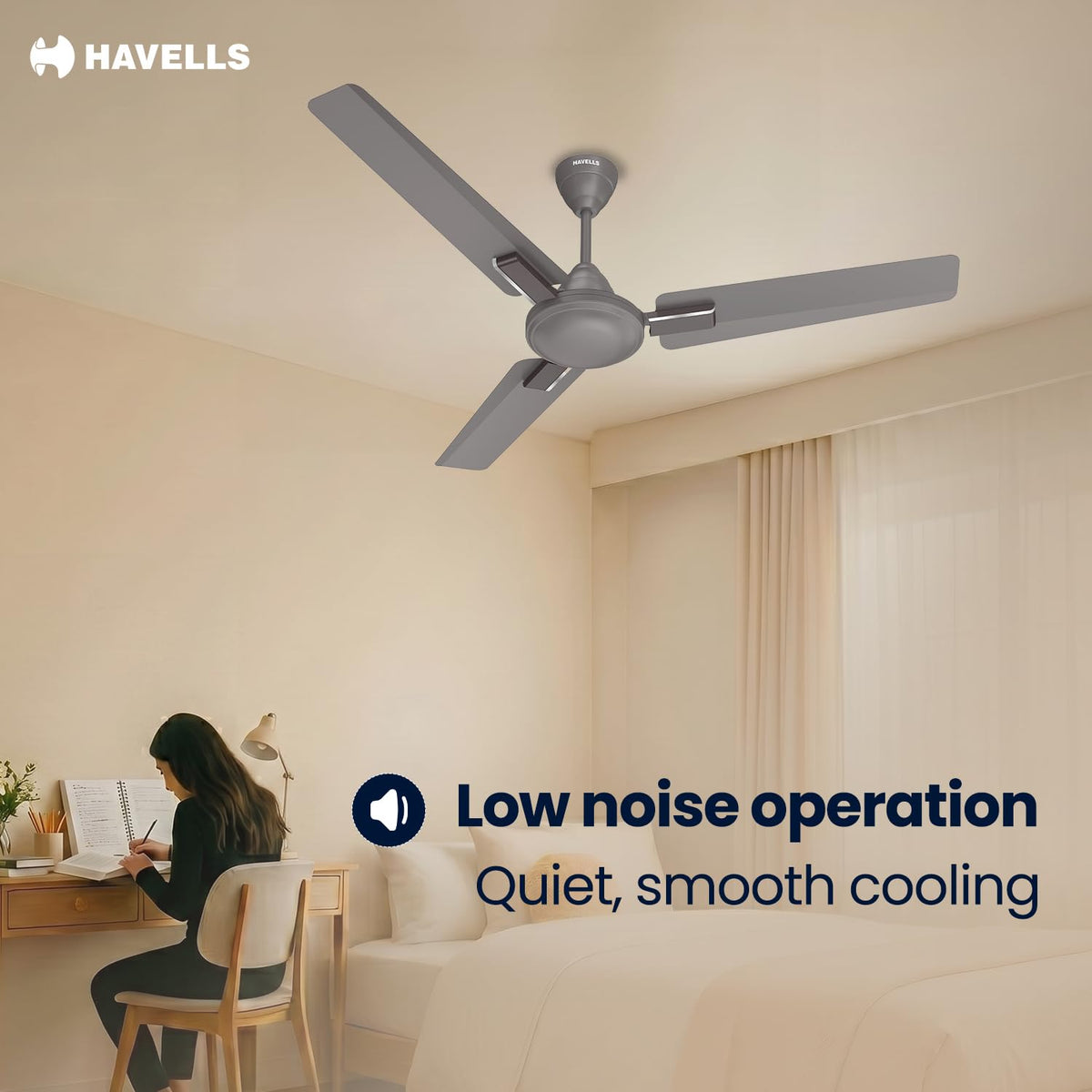 Havells 1200mm Ambrose Neo Energy Saving Ceiling Fan| Air Delivery: 220 m³/min| Speed: 370 RPM| 2 Year Warranty |(Pack of 1, Stone Grey)