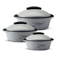 MILTON Crisp DLX Insulated Inner Steel Casserole, Set of 3, (430 ml, 1.05 litres, 1.70 litres) Grey