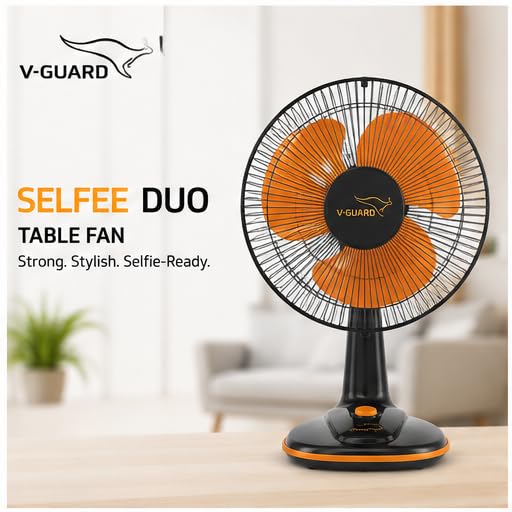 V-Guard Selfee Duo Portable Fan | Premium Orange & Black Finish | Compact High-Speed Cooling Fan