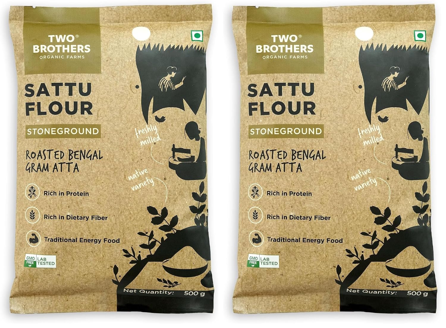 Two Brothers India Farms Sattu Atta (1 kg) | Made Using Bengal Gram | Naturally Gluten Free Chana Sattu | High Protein Bengal Gram Flour | Sattu Drink...