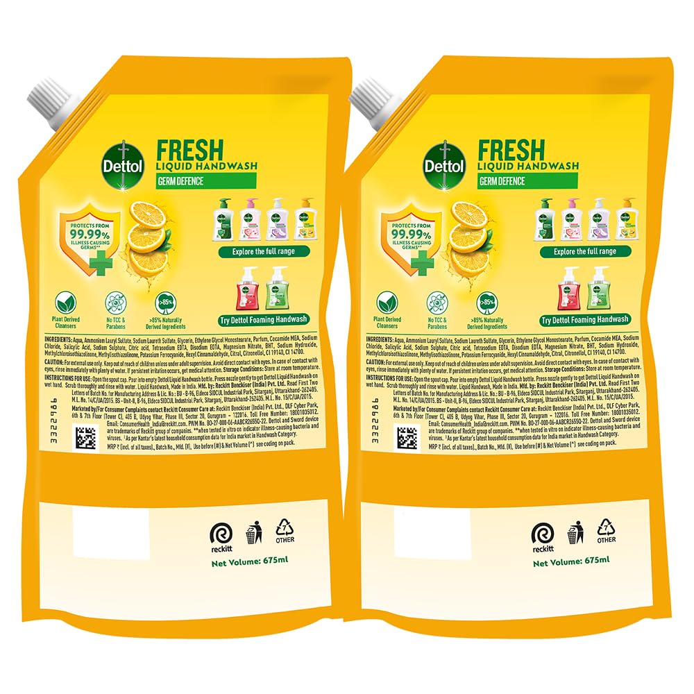 Dettol Fresh Liquid Hand Wash 675ml (Pack of 2)