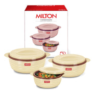 MILTON Aspire Jr. Set of 3 Serving Casserole Double Walled Inner Stainless Steel, (350ml, 720ml,1050 ml)