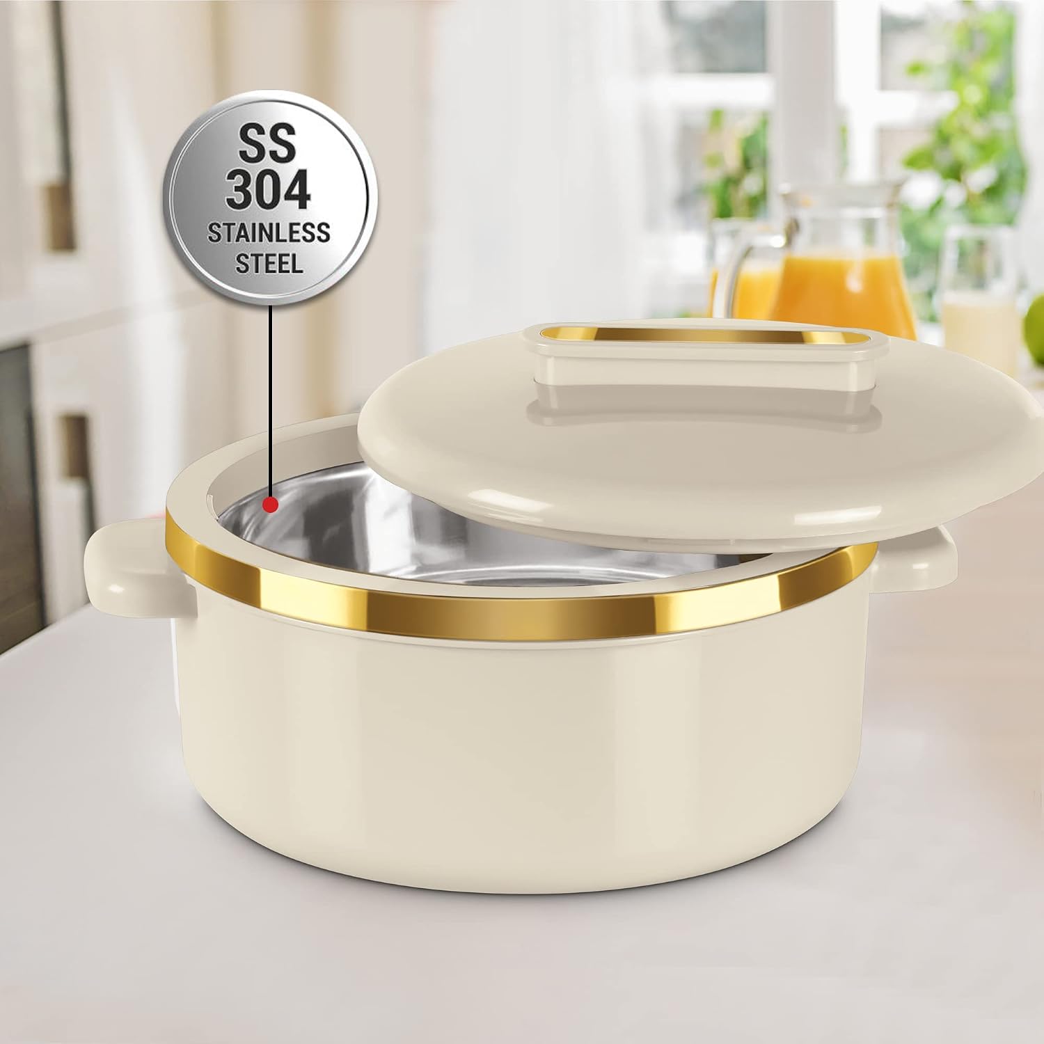 MILTON Curve 1500 Inner Stainless Steel Casserole, 1300 ml, Ivory | BPA Free |