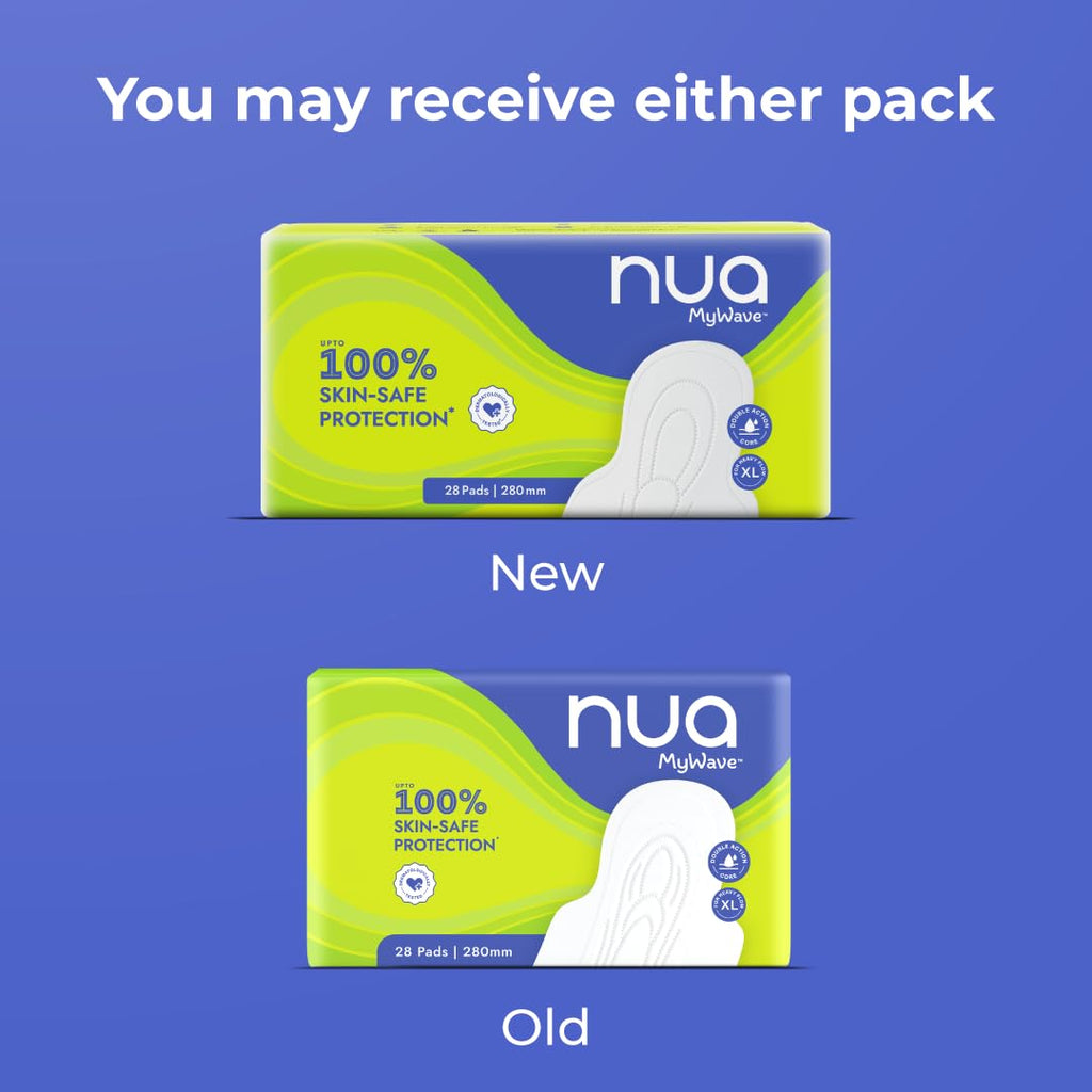 Nua MyWave XL Sanitary Pads for Women | Heavy Flow Period Pads | Super Soft, Rash-Free, Leak-Proof | Super Absorbent | Pack of 28 |