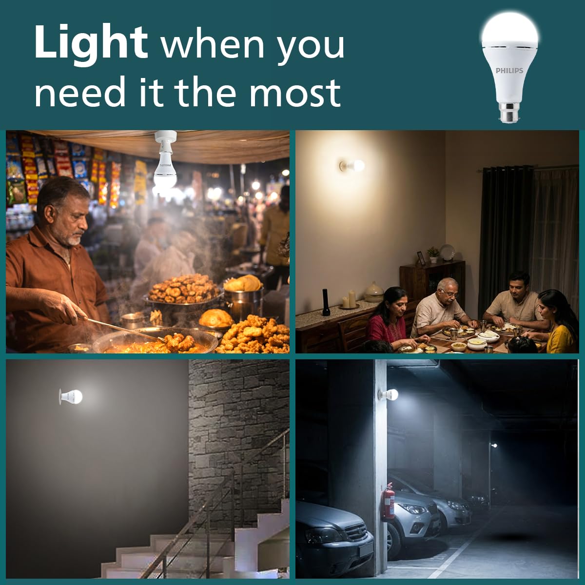 PHILIPS 12W Emergency Bulb|Rechargeable Emergency Bulb for Power Cuts|Backup : Upto 4hrs, Cool Day Light,Pack of 6, b22d, LED