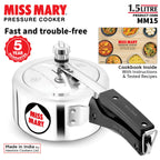 Hawkins 1.5 Litre Miss Mary Pressure Cooker, Small Inner Lid Baby Cooker, Silver (MM15)