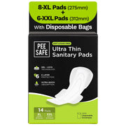 Pee Safe Comfort Ultra Thin Pads | 14 Pcs (8 XL+6 XXL) | Dual Wings | Ultra Soft, Toxin Free, Extra Long, Disposable Wrapper, 6 Layer Deep Absorption,...