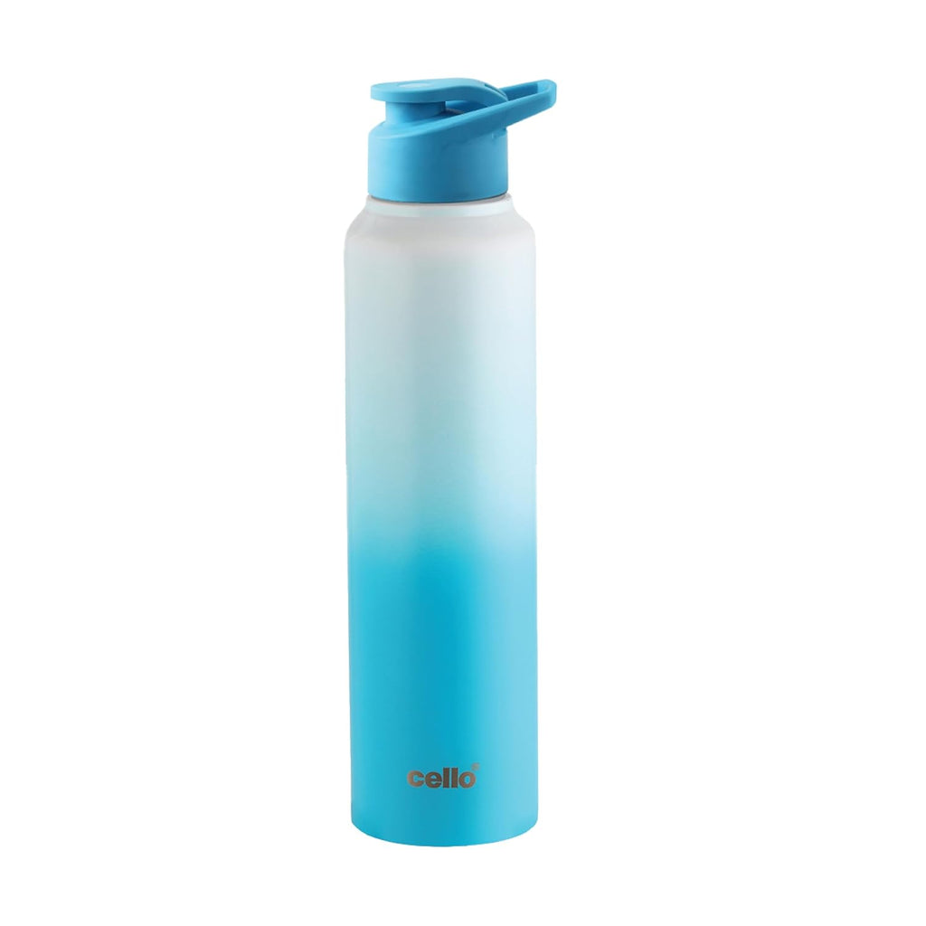 CELLO Aqua Pro Max Stainless Steel Water Bottle 1000 ml White & Blue | ISI Certified Single Wall Rust & Leakproof Fridge Safe Stylish Easy Grip Colorful Steel Water Bottle For Office & Daily Use
