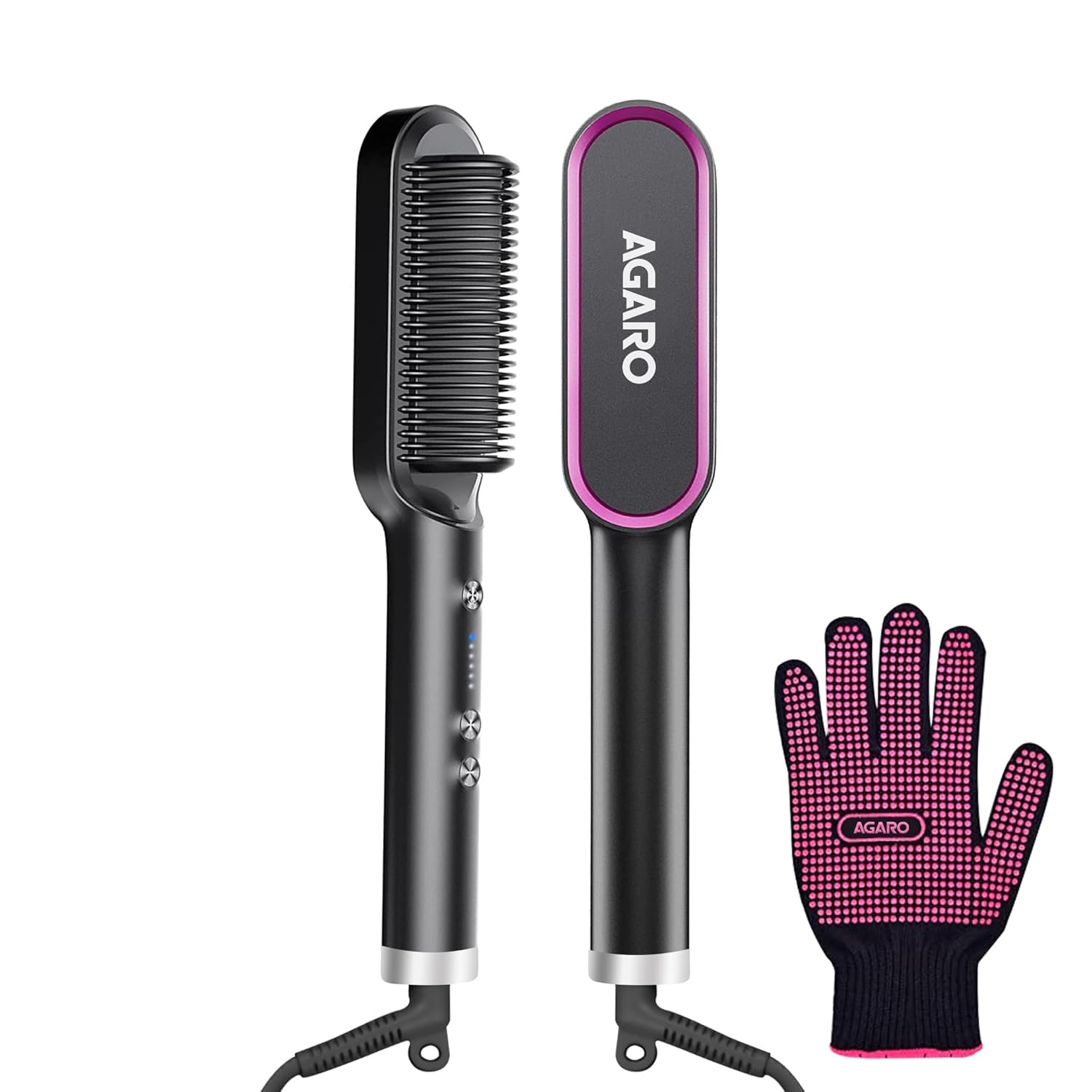 AGARO Hair Straightening Brush, Hair Straightening Comb For Women, Fast Heating, Ionic Care, 5 Heat Settings, Hair Straightener, Hot Brush, Gives Naturally...