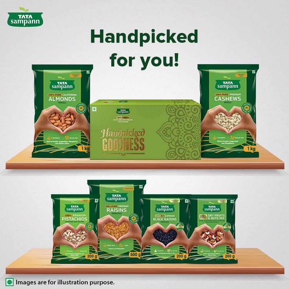 Tata Sampann Pure Cashews Whole/Kaju, 500g,