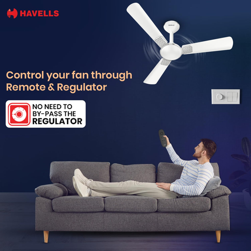 Havells 1200mm Enticer BLDC Prime Ceiling Fan| Compatible with Regulator & Remote| Upto 55% Energy Saving|