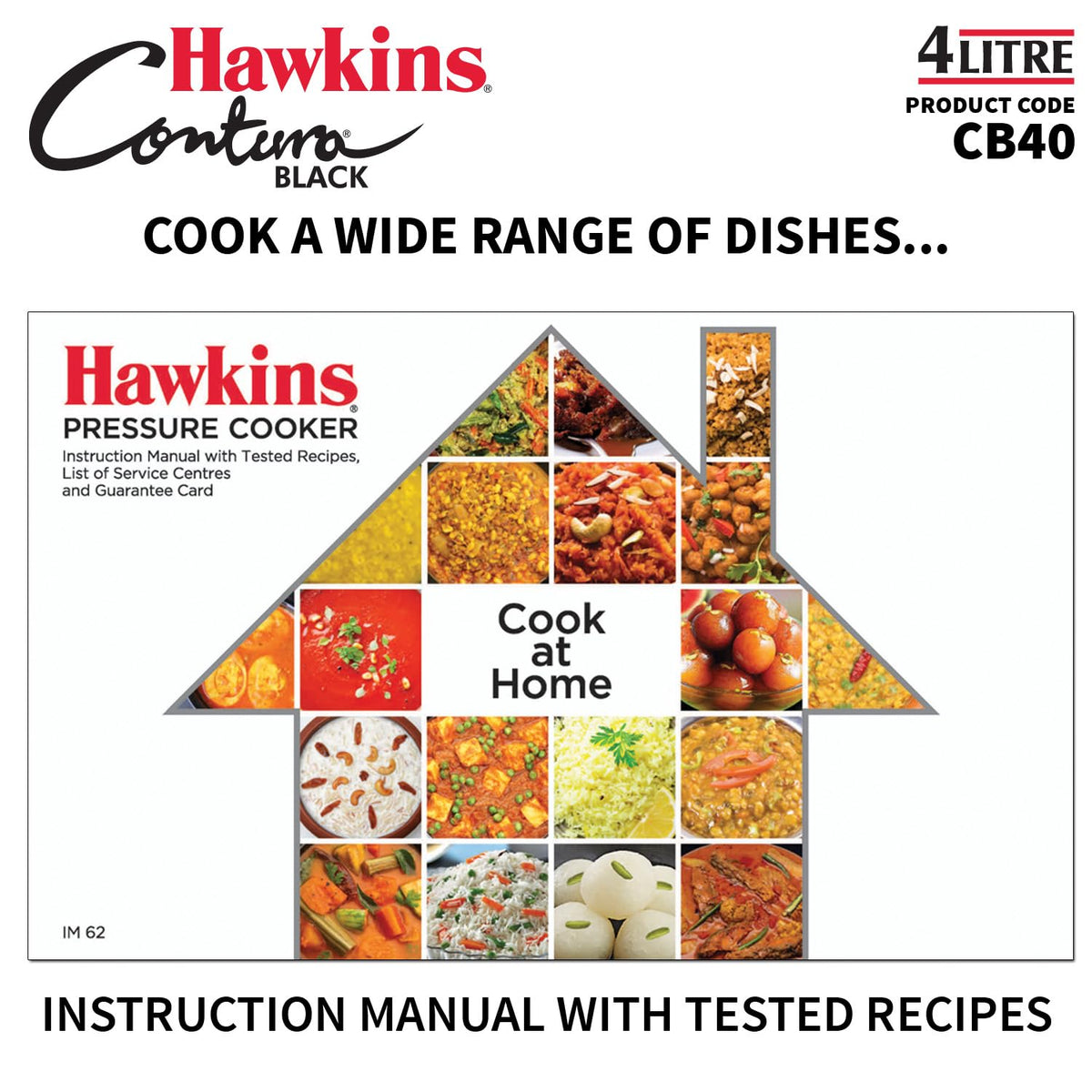 Hawkins 4 Litre Contura Black Pressure Cooker, Hard Anodised Inner Lid Cooker, Handi Cooker, Black (Cb40), 4 Liter