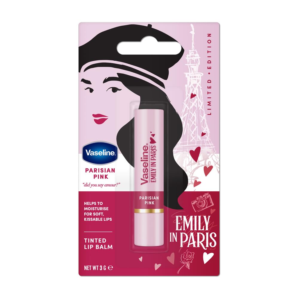 Vaseline Parisian Pink | Emily in Paris Limited Edition | Pink Tinted Lip Balm Stick, 24H Moisturization, 3g
