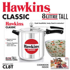 Hawkins Classic 8 Litre Pressure Cooker | Straight Body, Tall Design | Gas Compatible | Ideal for 8–10 persons | ISI Certified | 5 Year Guarantee | Silver...