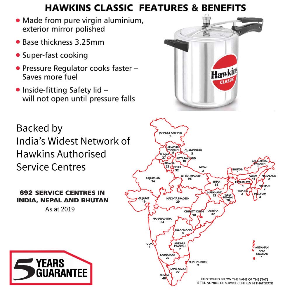 Hawkins Classic 8 Litre Pressure Cooker | Straight Body, Tall Design | Gas Compatible | Ideal for 8–10 persons | ISI Certified | 5 Year Guarantee | Silver...