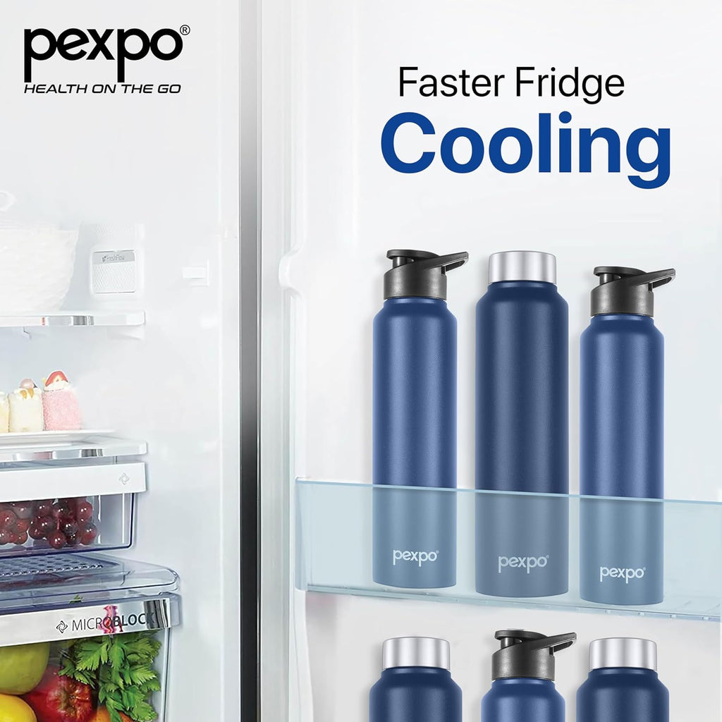 Stainless Steel Water Bottle Chromo Denim Blue 950ml Dual Cap Lightweight single-wall water bottle with leakproof lid, BPA-free, ideal for school, office, gym, travel.