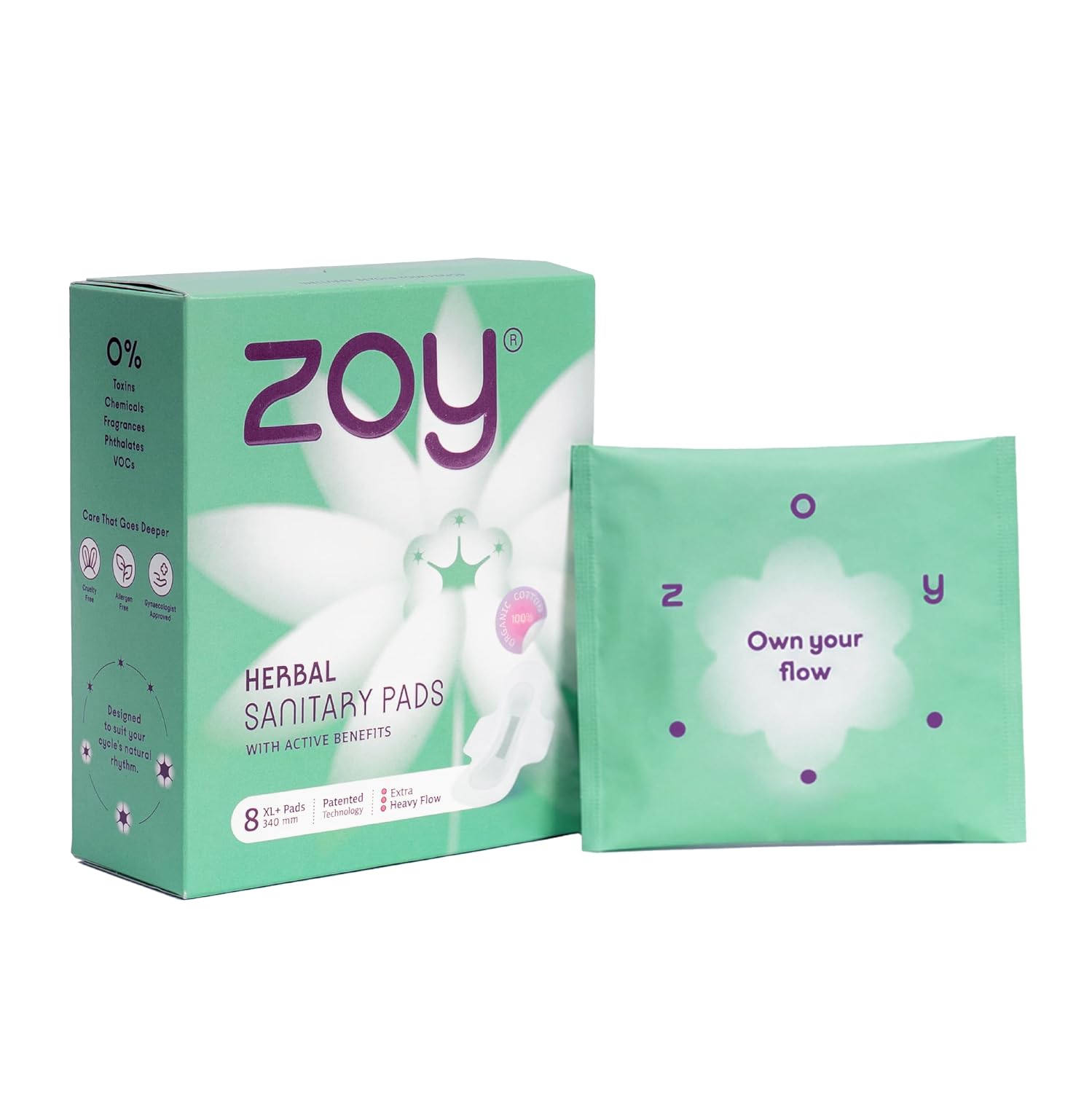 ZOY Herbal Sanitary Pads for Women XL Heavy Flow |10 Pads