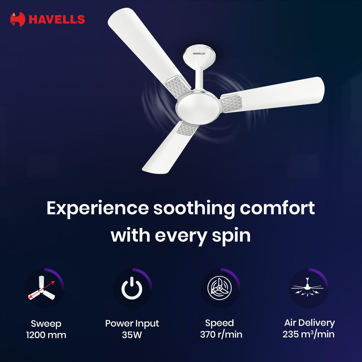 Havells 1200mm Enticer BLDC Prime Ceiling Fan| Compatible with Regulator & Remote| Upto 55% Energy Saving|