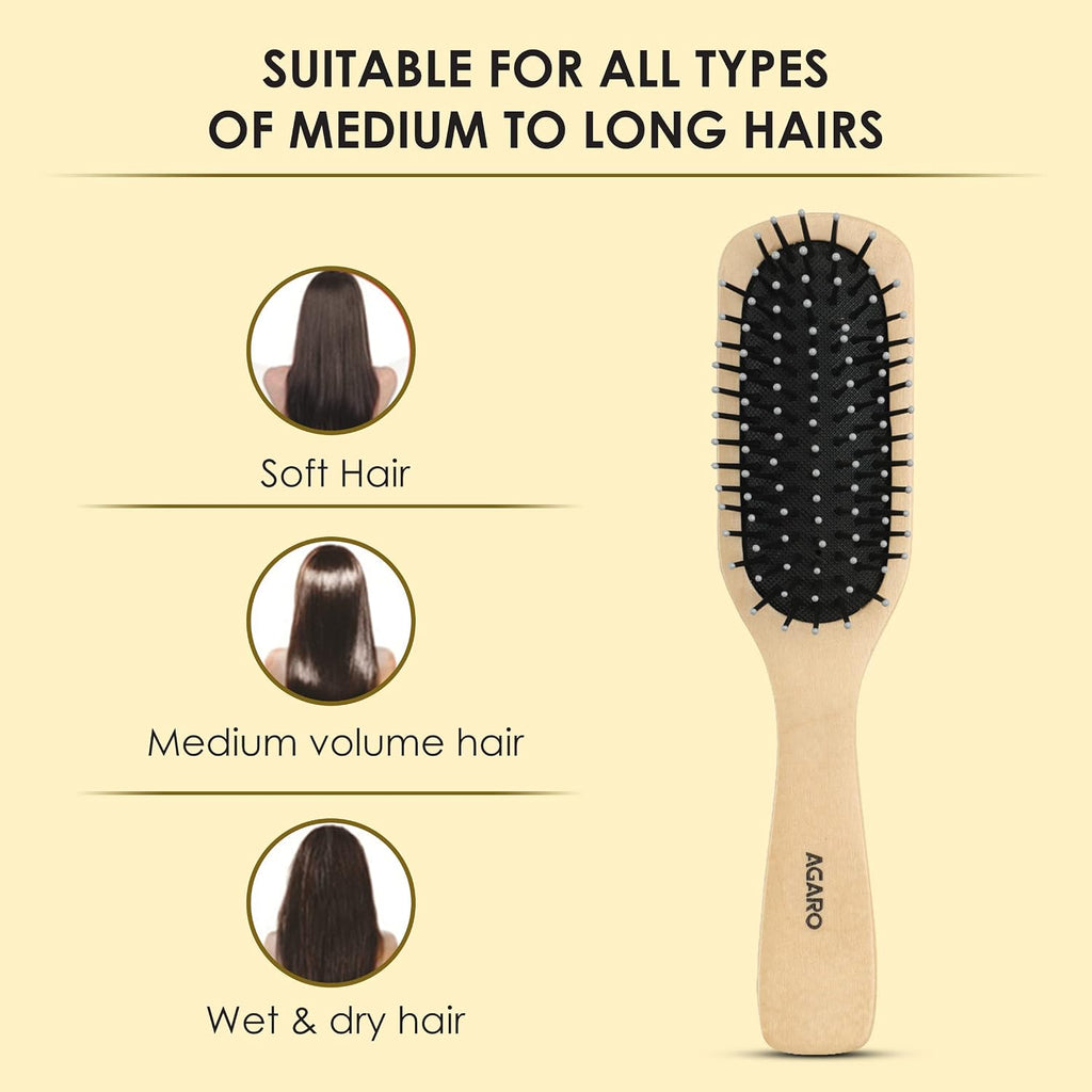 AGARO Wooden Broad Oval Hair Brush with Strong & flexible nylon bristles, having Anti static ball tips For Grooming, Straightening