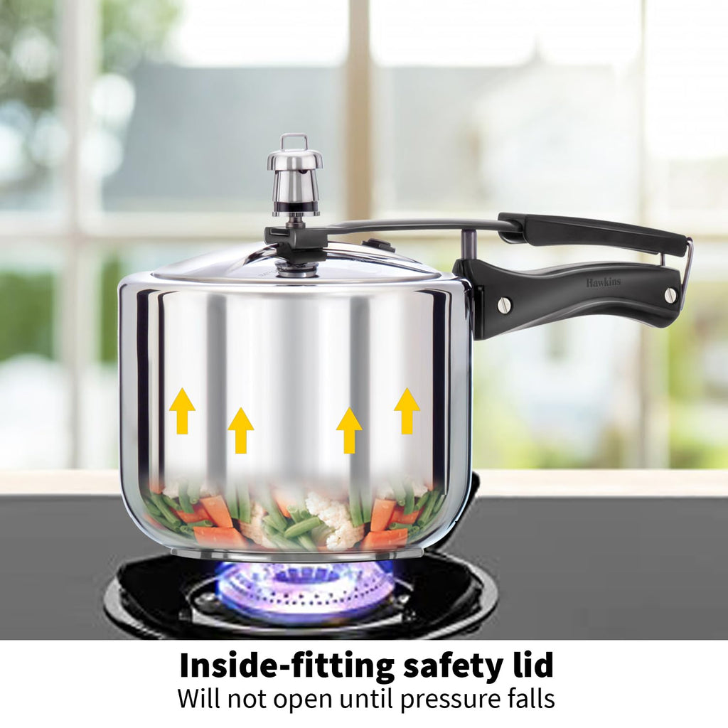 Hawkins 3 Litre Pressure Cooker, Stainless Steel Inner Lid Cooker, Induction Cooker, Silver (Hss3T), 3 Liter