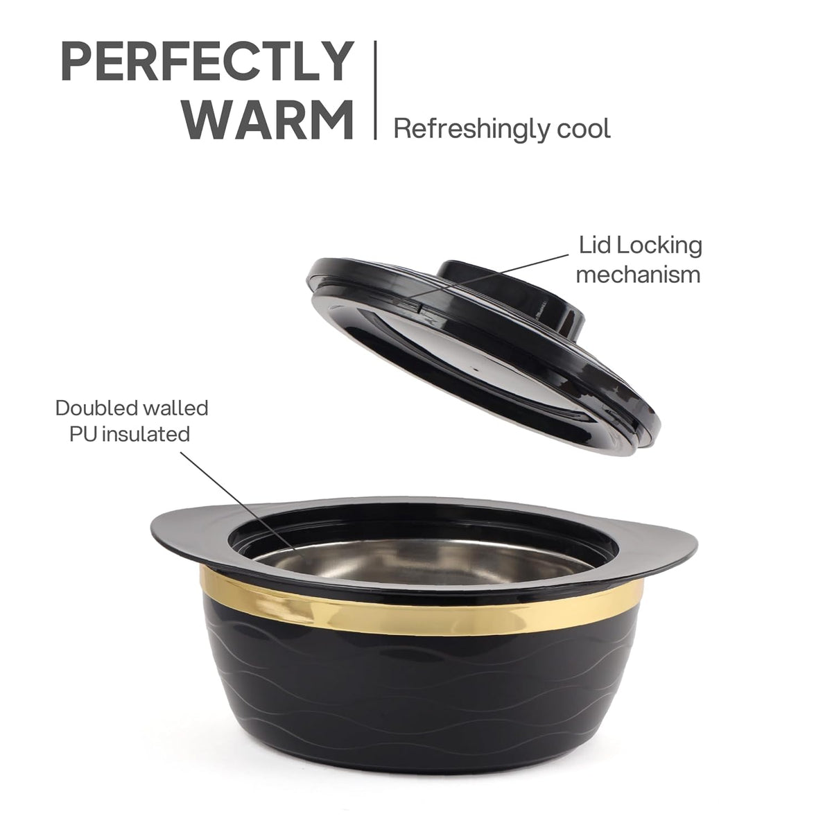Cello Gold Crust Insulated Casserole Set of 3, (500ml, 1000ml, 1500ml) Black |